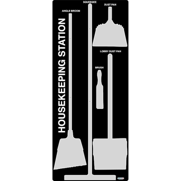 5S Housekeeping Shadow Board Broom Station Version 14  - Black Board / Gray Shadows  With Broom